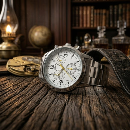 White Dial Chronograph Stainless Steel Watch