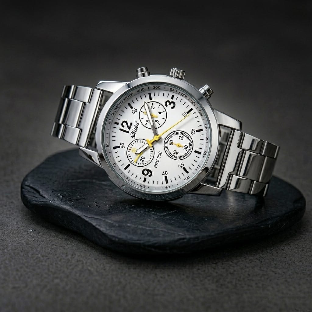 White Dial Chronograph Stainless Steel Watch