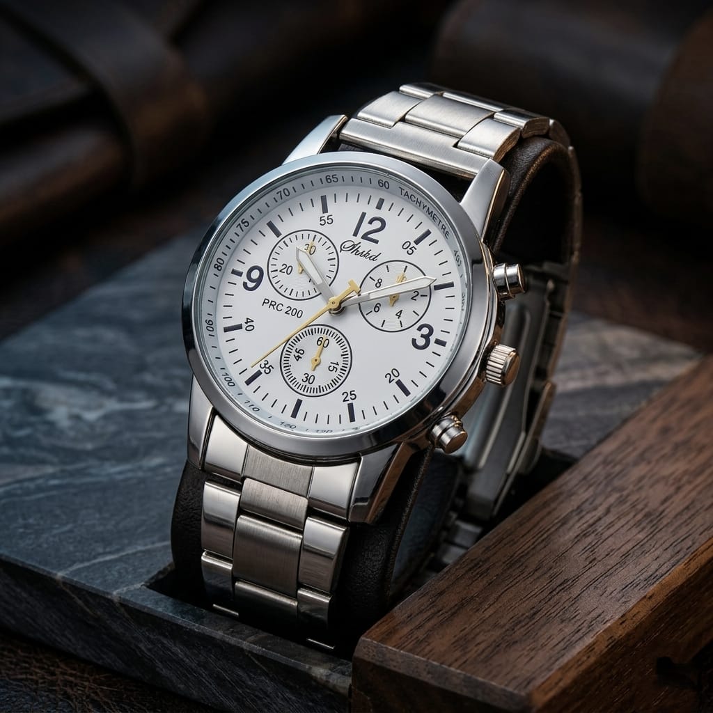 White Dial Chronograph Stainless Steel Watch